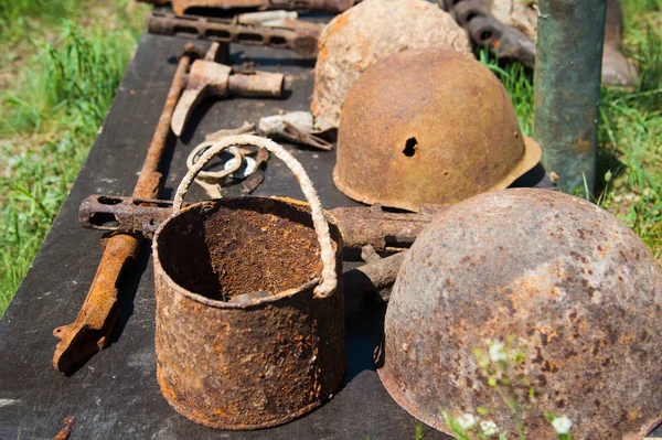 Objects found during excavations on the battlefield in World War II