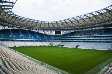 Panoramik futbol alan stadyum ve stadyum koltukları