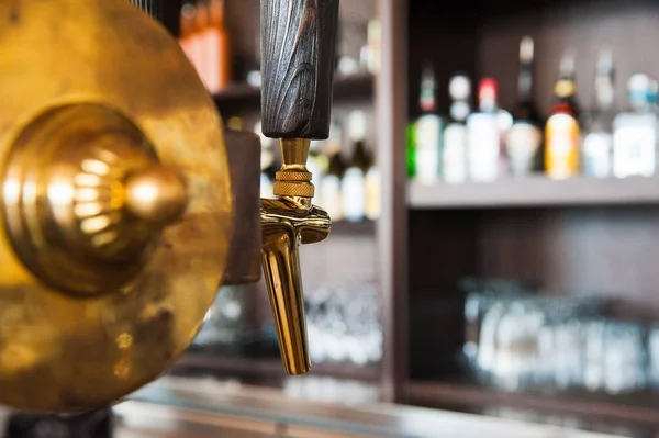 Golden Shiny Beer Taps Beer Bar — Stock Photo, Image