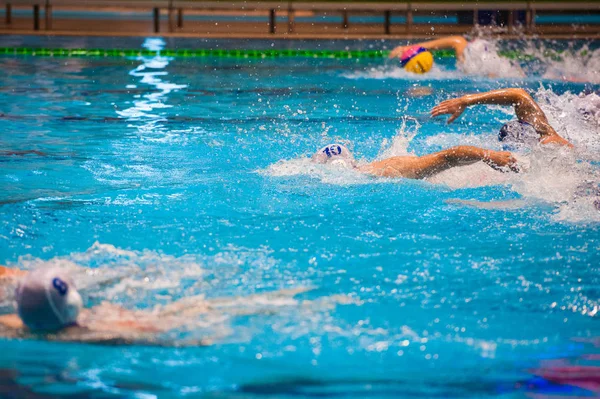 Ação Pólo Aquático Uma Piscina — Fotografia de Stock