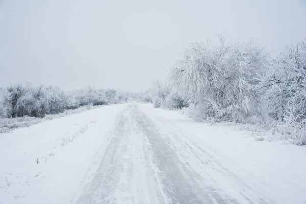 Χειμωνιάτικο Τοπίο Χωματόδρομο Στο Δάσος Χειμώνα — Φωτογραφία Αρχείου