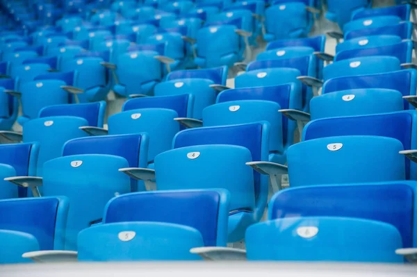 Tribune Fanów Stadionie Puste Niebieskie Miejsca Stadionie — Zdjęcie stockowe