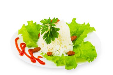 bir plaka üzerinde beyaz pirinç