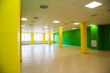 Empty clean hallway or corridor of interior classroom