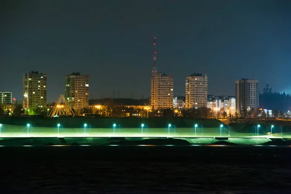 Panorama Cidade Noite Rio Primeiro Plano — Fotografia de Stock