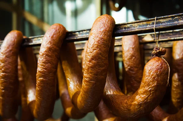 Linha Produção Salsichas Salsicha Balcão Para Fumeiro — Fotografia de Stock