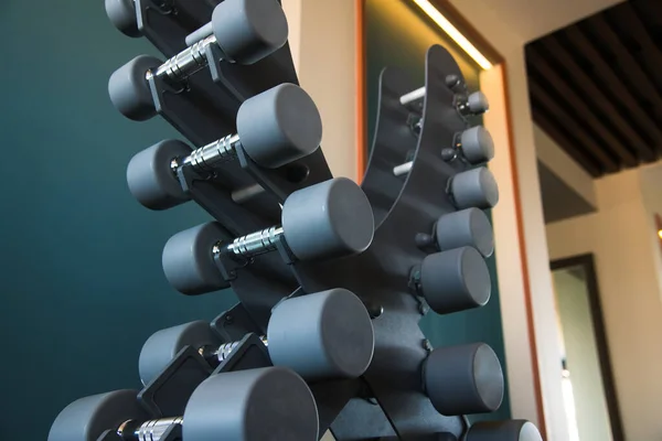 Modern Gym Interiör Med Utrustning Skivstänger Hantlar Löpband Kardioutrustning — Stockfoto