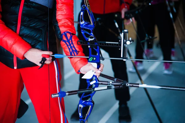 Tiro Com Arco Exercício Archer Com Arco Esporte Conceito Recreação — Fotografia de Stock