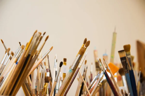 Brushes Painting Various Shapes Bristle Different Handlers Artistic Tools — Stock Photo, Image