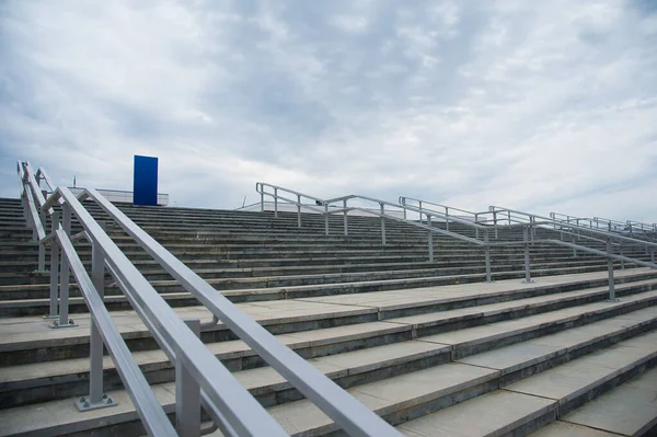 Outdoor Concrete Staircase Stainless Steel Handrail Fall Protection — Stock Photo, Image