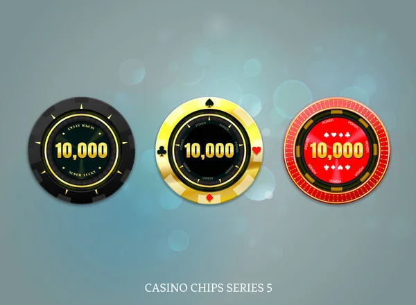 Casino Monedas Chip Conjunto Bokeh Fondo Vector Ilustración — Archivo Imágenes Vectoriales