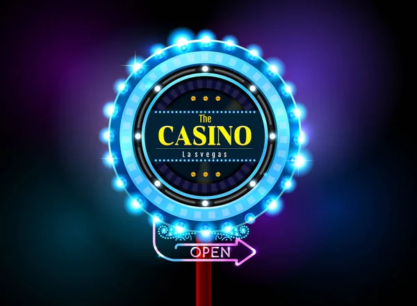 Casino Işareti Neon Işık Açık Vektör Çizim — Stok Vektör