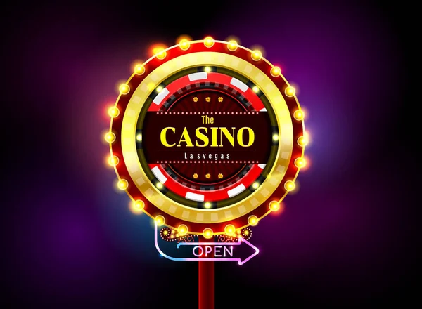 Casino Sign Neon Ljus Utomhus Vektorillustration — Stock vektor