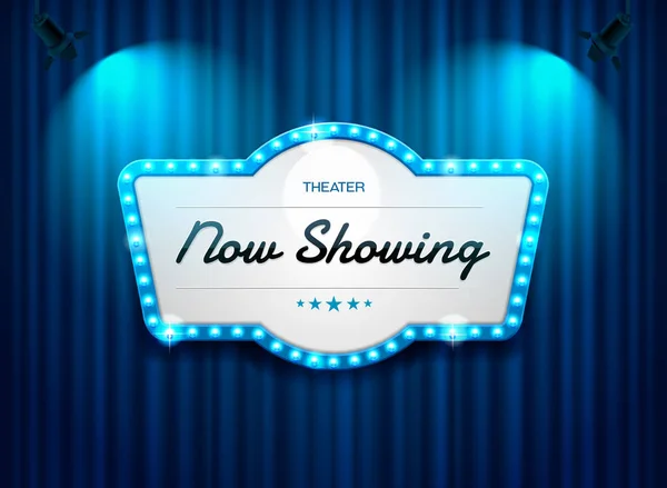 theater sign on curtain with spotlight vector illustration