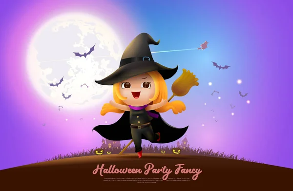 Halloween Nacht Volle Maan Partij Fancy Vectorillustratie — Stockvector