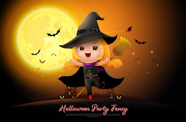 Halloween Nacht Volle Maan Partij Fancy Vectorillustratie — Stockvector
