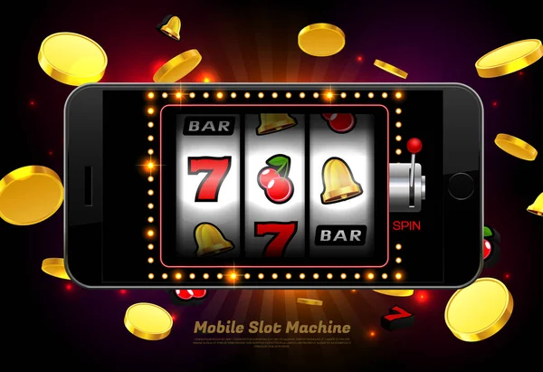 Casino Van Gelukkig Slotmachine Mobiele Telefoon Met Lichte Achtergrond Vectorillustratie — Stockvector