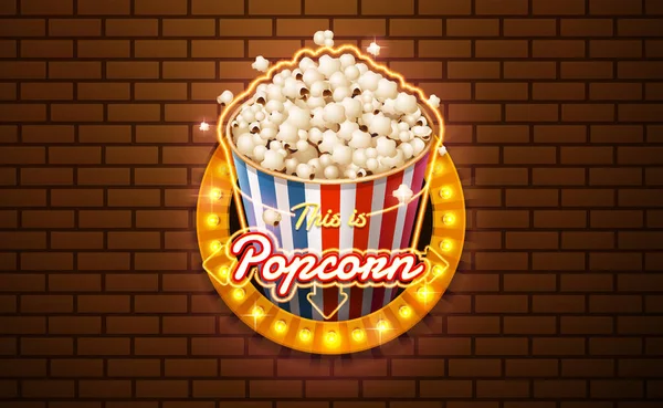 Licht Zeichen Popcorn Ziegelwand Hintergrund Vektor Illustration — Stockvektor