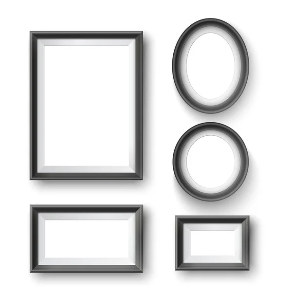 Set of modern minimalist black blank picture frame with transparent place for photo on gray wall — Stock Vector