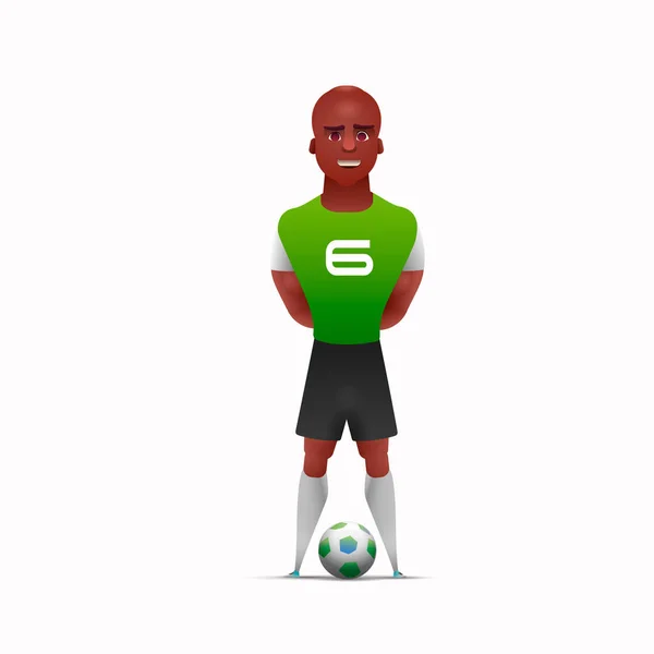 Karakter design. Egy afrikai labdarúgó játékos ember játszik elszigetelt fehér background. illusztráció — Stock Fotó