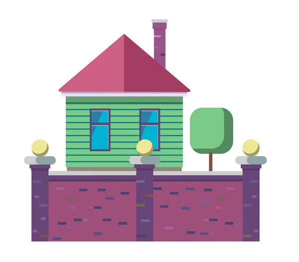 El exterior de la casa familiar estilizada en piso. Ilustración vectorial aislada — Vector de stock