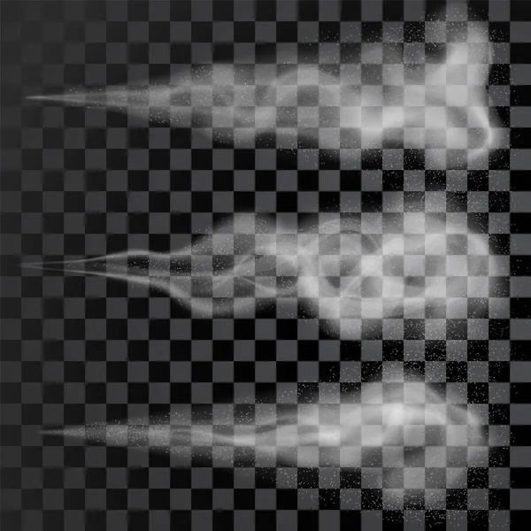 Ayarlayın. Aerosol su spreyi, Kozmetik şişe Montaj cihazları-Pulverizatör beyaz duman tasarım, damla, toz ve nokta bulut, atomizer sis. Sis vektör etkisi, 3d çizim. Böcek ilacı parçacıklar.