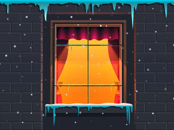 Зимове вікно в кам'яному будинку. Векторні ілюстрації — стоковий вектор