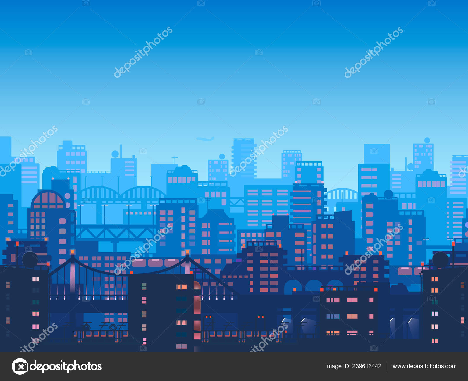 City At Night Town In Flat Style Design Panorama Of The Big City At Night Stock Photo C Reimuss 239613442