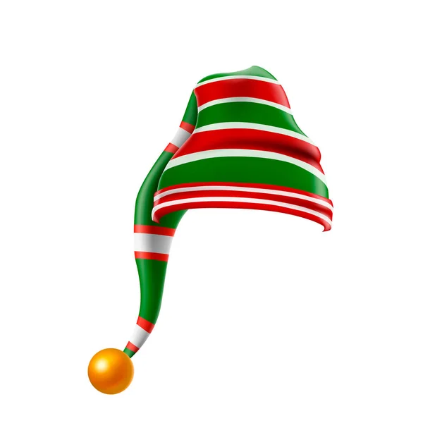 Christmas holiday hat.3d, funky röda och gröna avskalade tecknad christmas elf hatt isolerad, barnen elf hatt ikon eller etikett — Stockfoto