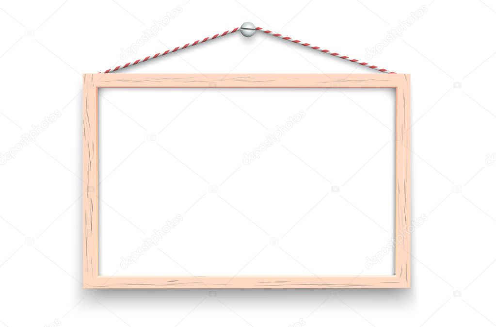 Mock up for presentation framed signboard, hanging on wall, Whiteboard wood frame