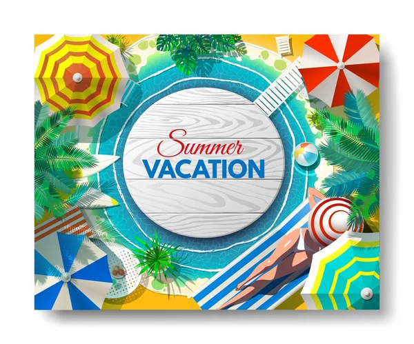 Διακοπές, ταξίδια, διακοπές. ομπρέλα παραλίας, καρέκλα παραλίας. — Διανυσματικό Αρχείο