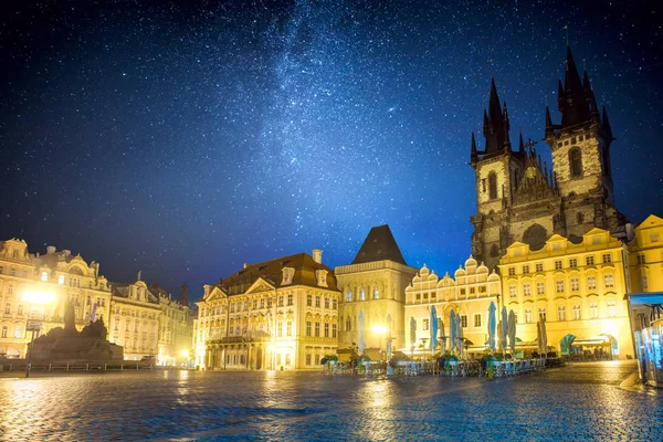 Famous Old Town Square Night Prague Stars Sky Czech Republic — Stock Photo, Image