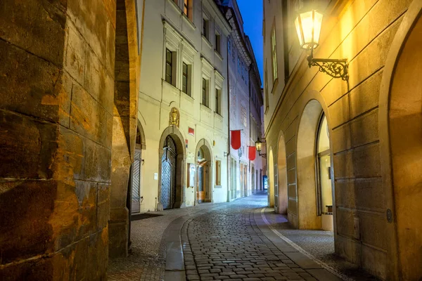 Old Historic Prague Street Night Old Lamps Nobody Czech Republic — Stock Photo, Image