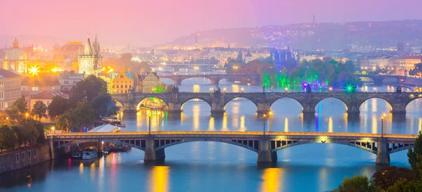 Panoramatický Pohled Pražských Památek Době Západu Slunce Nebo Noci Nejvíce — Stock fotografie