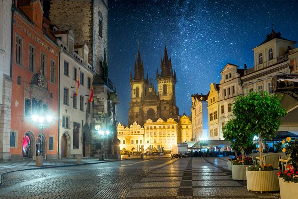 Prags Gamla Stan Nattetid Prag Med Stjärnor Sky Tjeckien Europa — Stockfoto