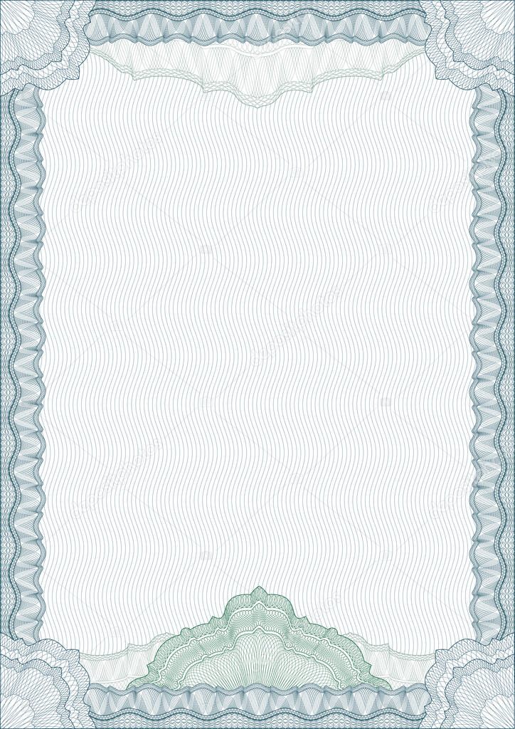 Classic guilloche blue frame border for diploma or certificate award / vector/ A4 vertical / CMYK color / Editing is easy