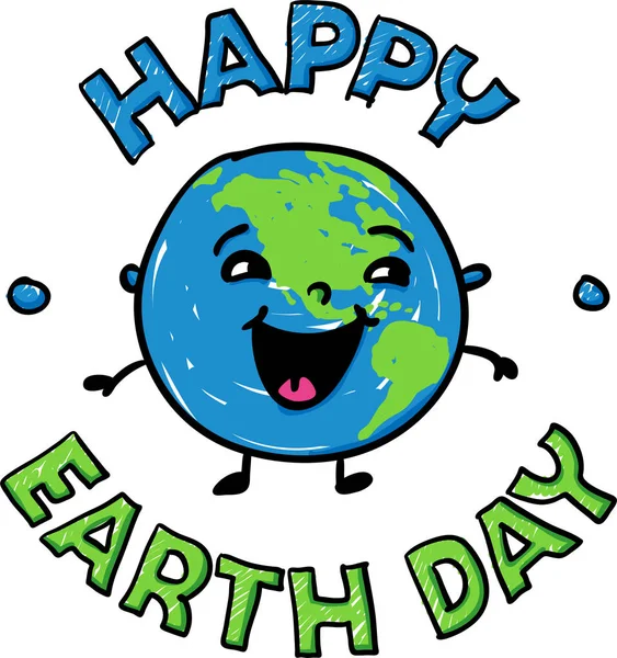 Happy Earth Day için mutlu gülümseyen dünya küre - el çizilmiş vektör illüstrasyon