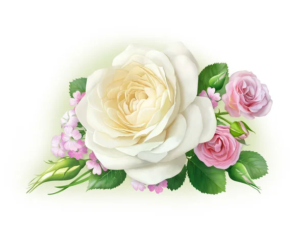 Прекрасный Букет Белых Розовых Роз Фотография Украсить Страницы Приглашения Поздравительные — стоковое фото