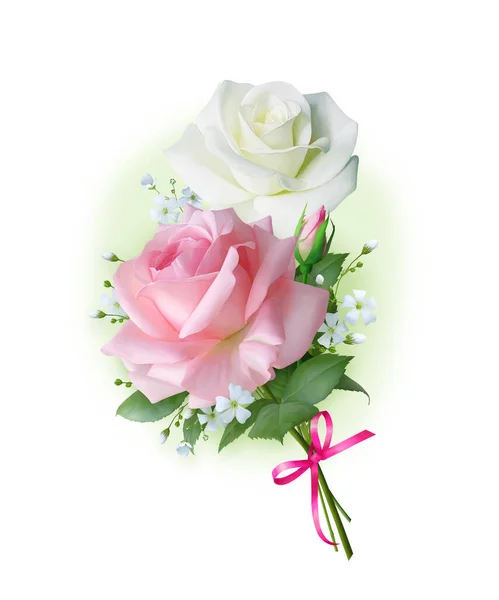 Прекрасный Маленький Букет Розовых Белых Роз Фотография Украсить Страницы Приглашения — стоковое фото