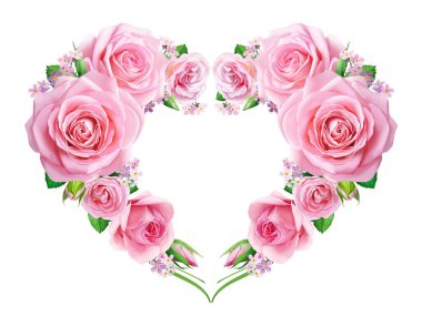 Kalp şeklinde pembe güllerin güzel çerçevesi.