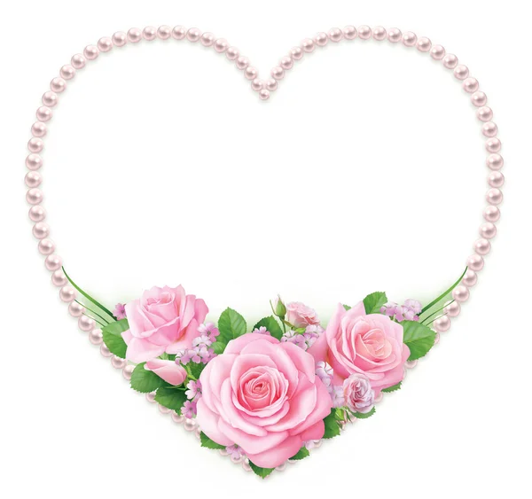 Pearl Heart Frame Pink Roses — Stock Photo, Image