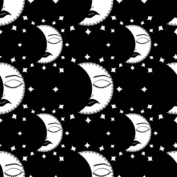 Απρόσκοπτη μοτίβο με το μήνα. μαύρο και άσπρο. διάνυσμα — Διανυσματικό Αρχείο