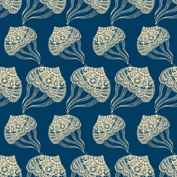 Patrón sin costuras con grandes medusas abstractas. vector. Aislar. Blanco y negro — Archivo Imágenes Vectoriales