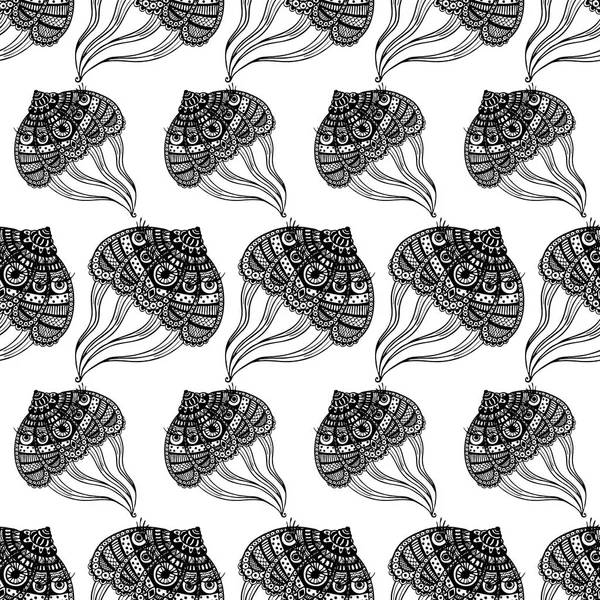 Seamless pattern with abstract large jellyfish. vector. isolate. Black and white — Stock Vector