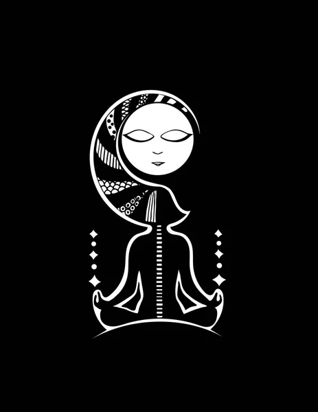 Fondo de fantasía con una mujer yogui. Blanco y negro. Vector . — Archivo Imágenes Vectoriales