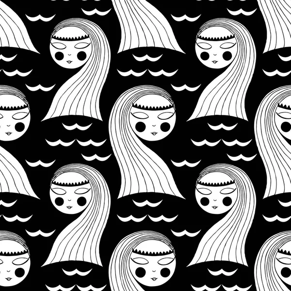 Seamless background with a mermaid. black and white. vector — Stock Vector