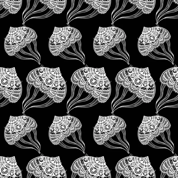 Бесшовный рисунок с абстрактными большими медузами. вектор. изолировать. Черное и белое — стоковый вектор