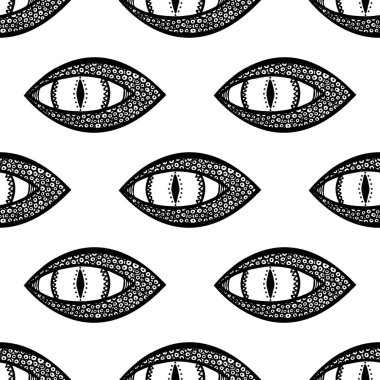 Ejderha ya da yılan gözlü kusursuz desen. Siyah ve beyaz. vektör