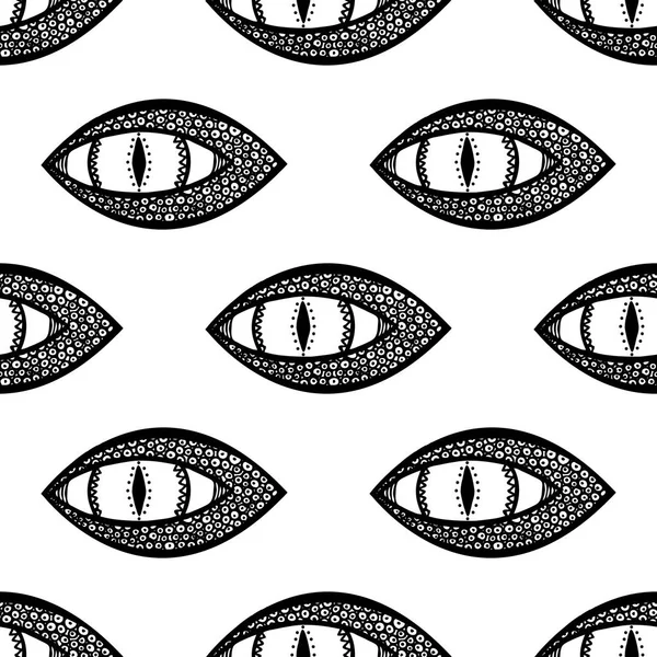 Motif Sans Couture Avec Oeil Dragon Serpent Noir Blanc Vecteur — Image vectorielle