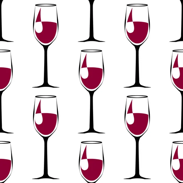 ワインと黒のワイングラスとシームレスなパターン。ベクトル — ストックベクタ